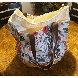 Picnic Time Coronado Canvas Willow Basket Tote Floral Bedside Storage Boho